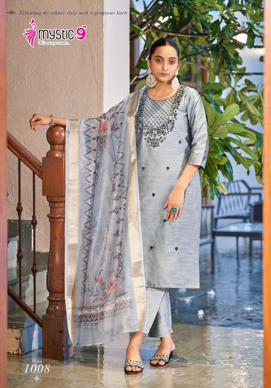 Fiza Vol 1 By Mystic 9 Silk Embroidery Kurti With Bottom Dupatta Wholesale Shop In Surat
